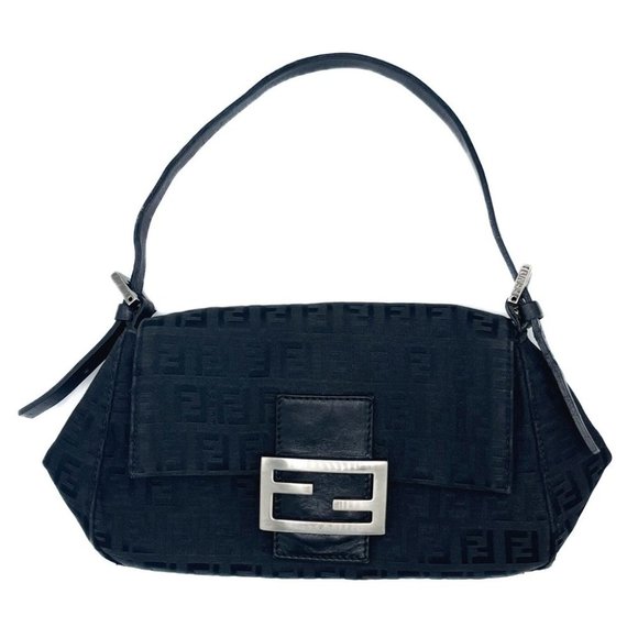 Fendi Zucchino Monogram Logo Baguette Mini Shoulder Bag Black Silver Hardware - Picture 8 of 14